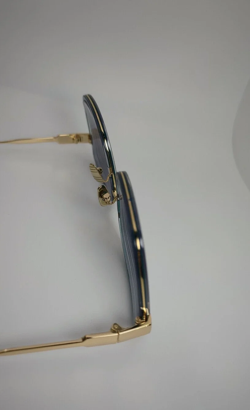 Margot. Stylish Teal Square Women's Eyewear with Gold Accents. Full Metal Frame.